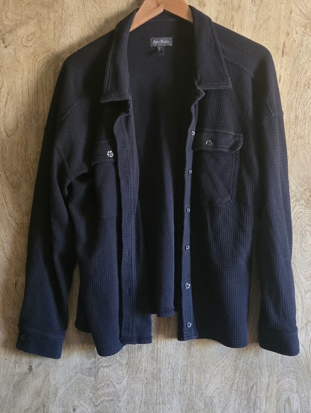 AnyBody Buttoned Down Waffle Knit Shacket Slate Grey